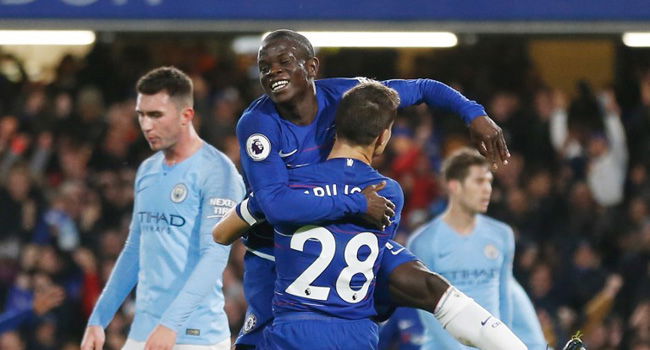 Ever smiling Kante with the opener for Chelsea