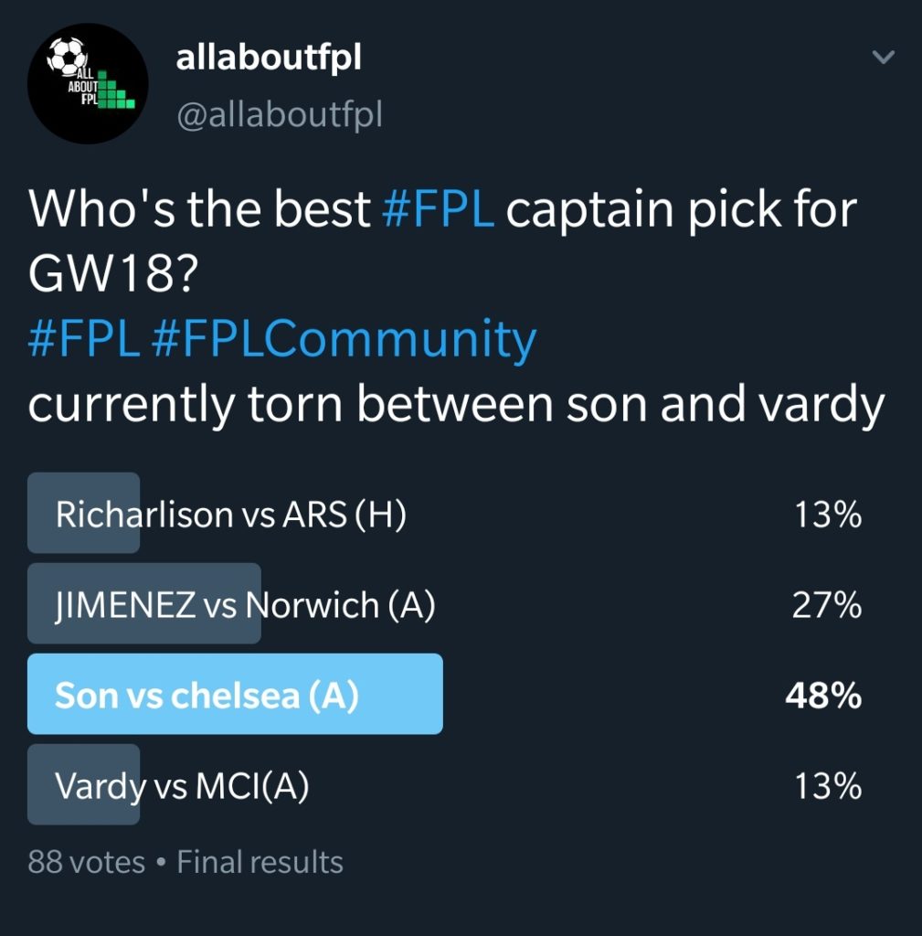 Captain Poll- FPL GW 18