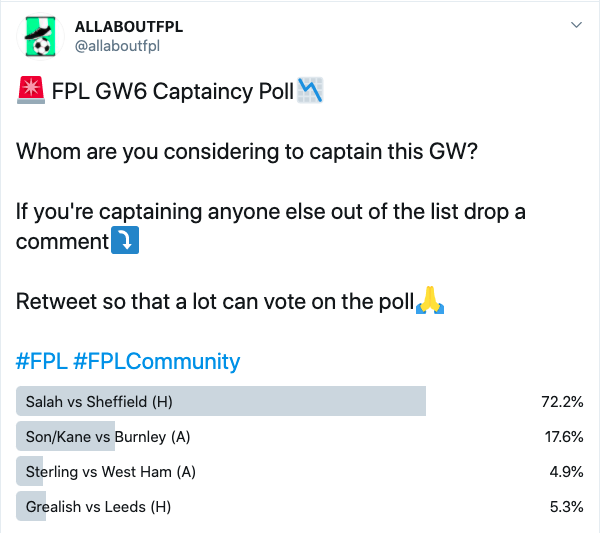 FPL GW 6 Captains poll