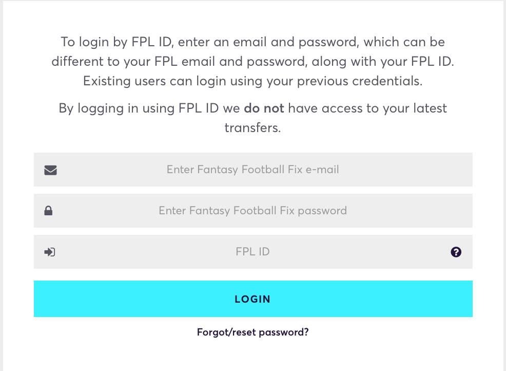 Loging into Fantasy Football Fix