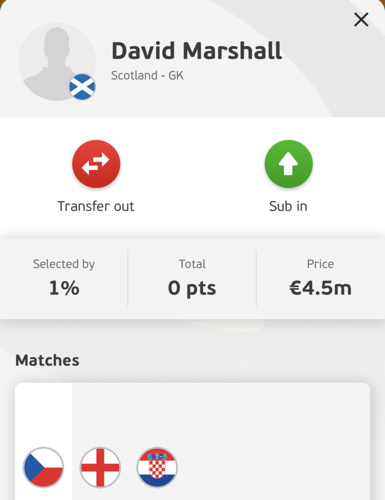 David Marshall Euro Fantasy Matchday 1