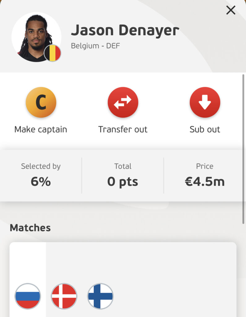 Jason Denayer Euro Fantasy Matchday 1 defenders in your team