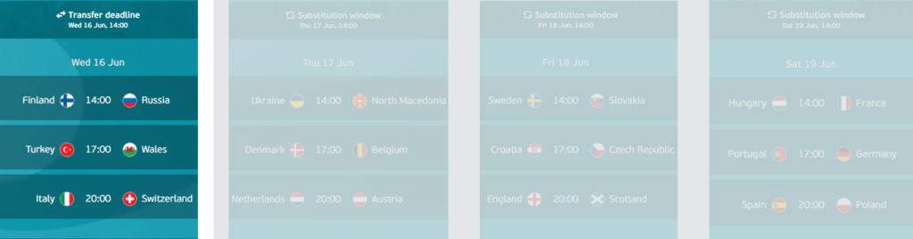 Euro Fantasy Matchday 2 Gameday one fixtures