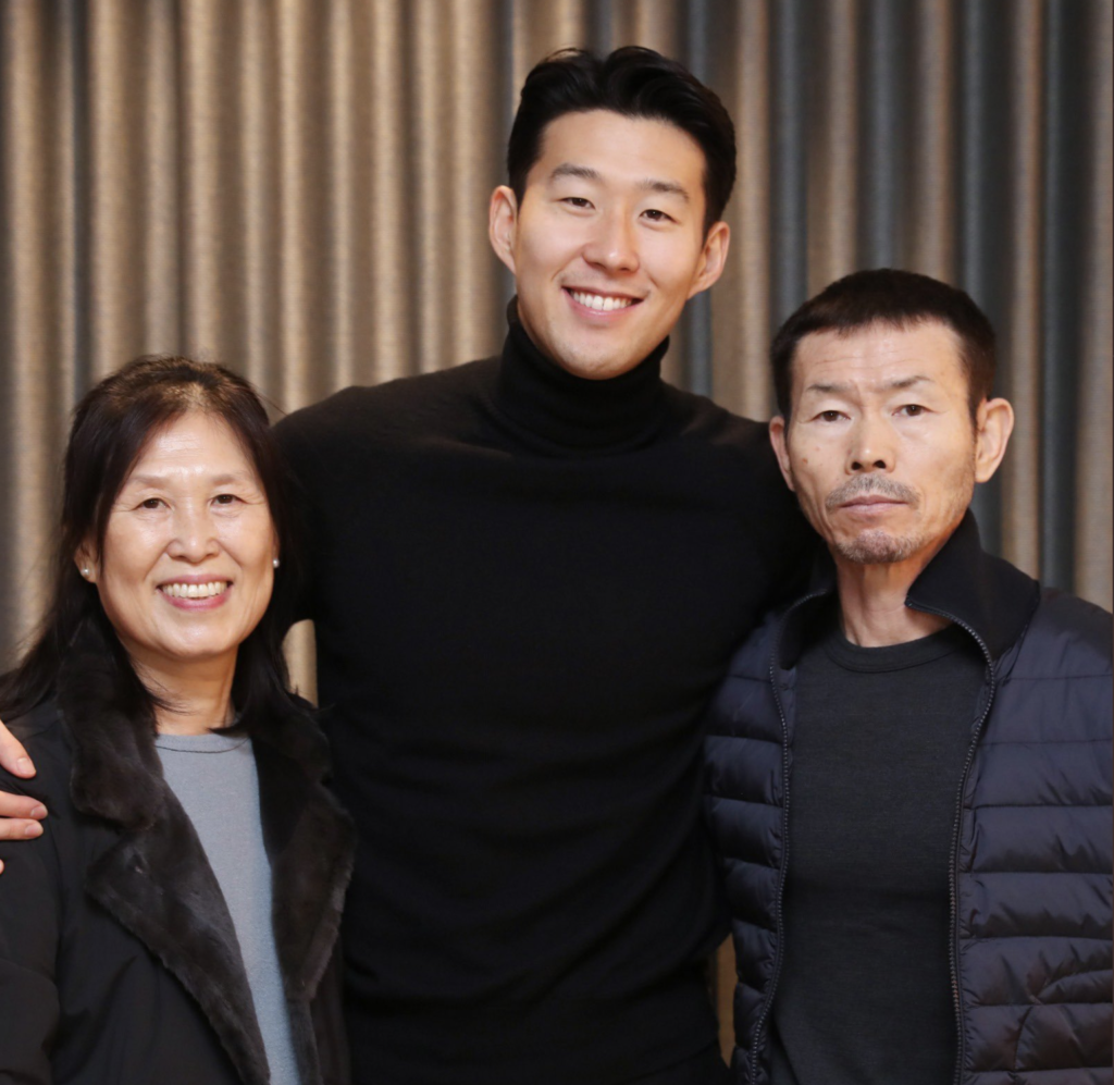 Heung min son with his parents