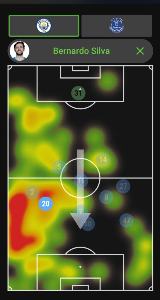 Bernardo Silva heatmap vs Everton in FPL GW12