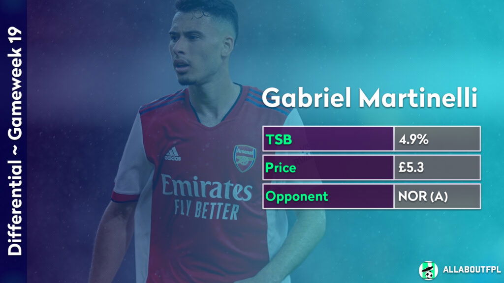 FPL GW19 Differential Picks ~ Gabriel Martinelli vs Norwich(A)
