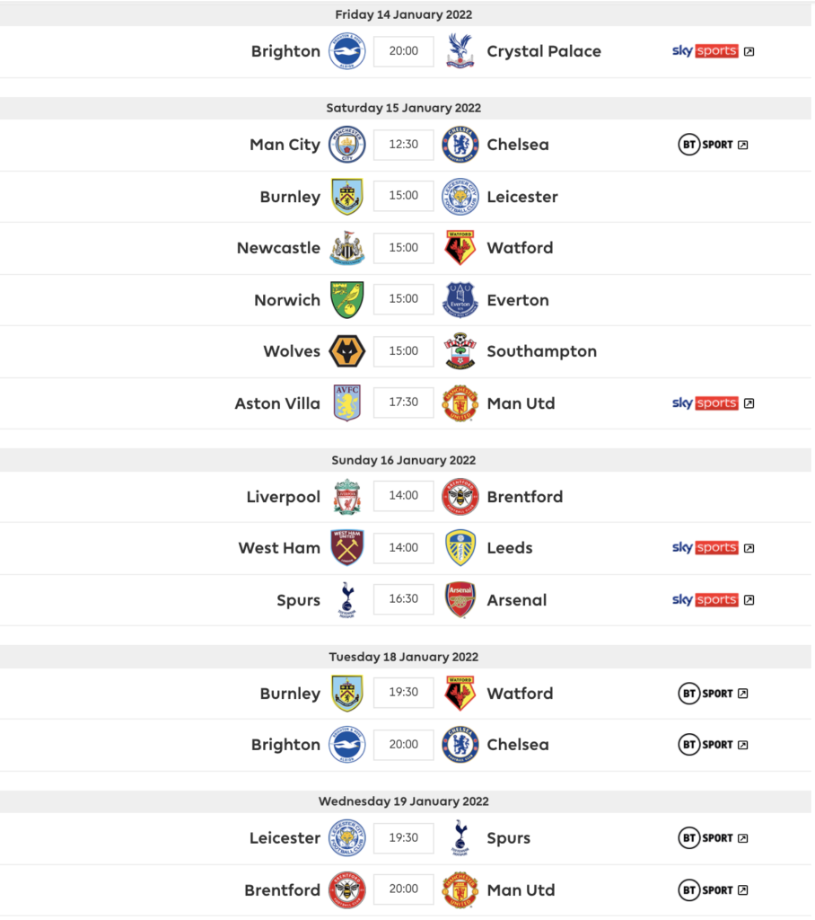 FPL DGW22 Fixtures as it stands