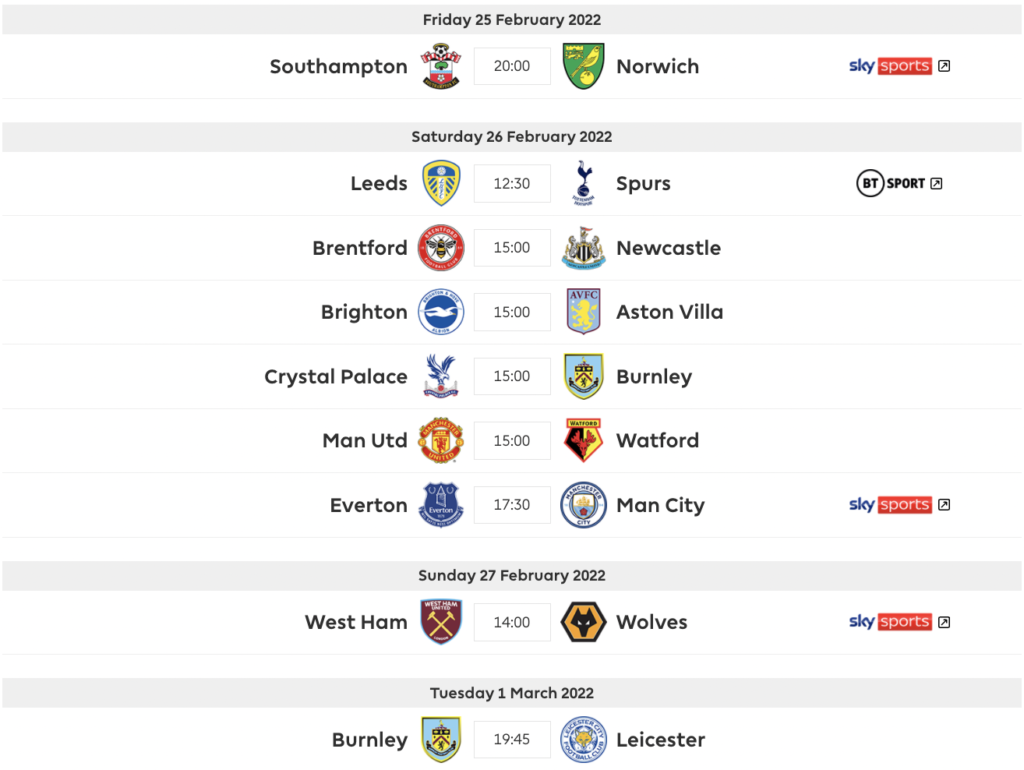 FPL GW27 Fixtures 
