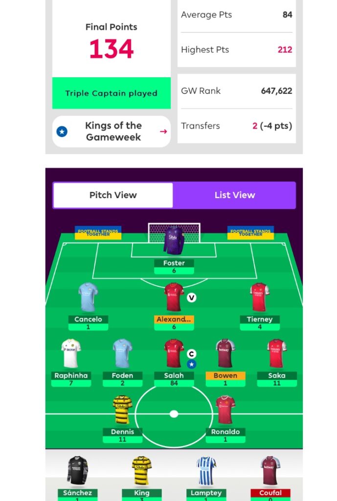 Current FPL Number 1 ~ 134 points from triple captain chip in GW26