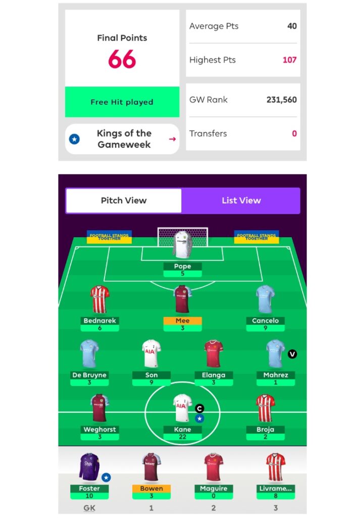 Current FPL Number 1 ~ 66 points from freehit chip in GW27