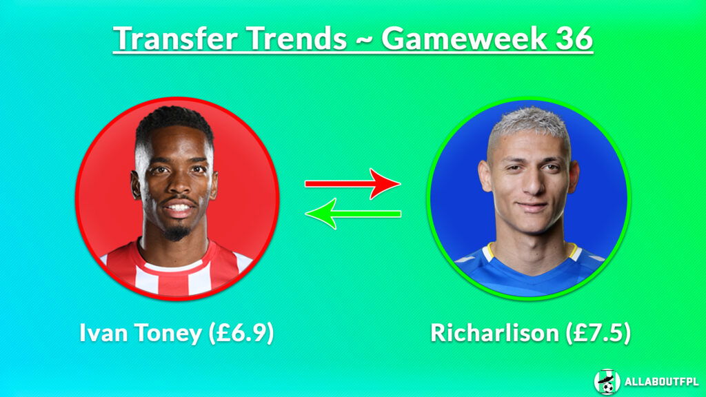 FPL DGW36 Transfer Trends ~ Ivan Toney (£6.9) to Richarlison (£7.5)