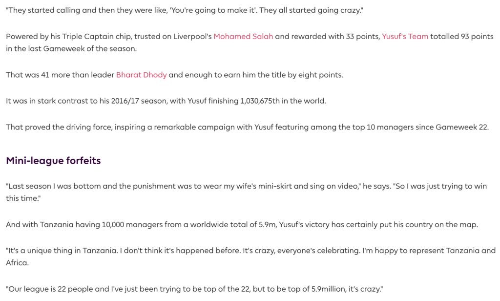 Premier League interview with Yusuf 2017/18 winner