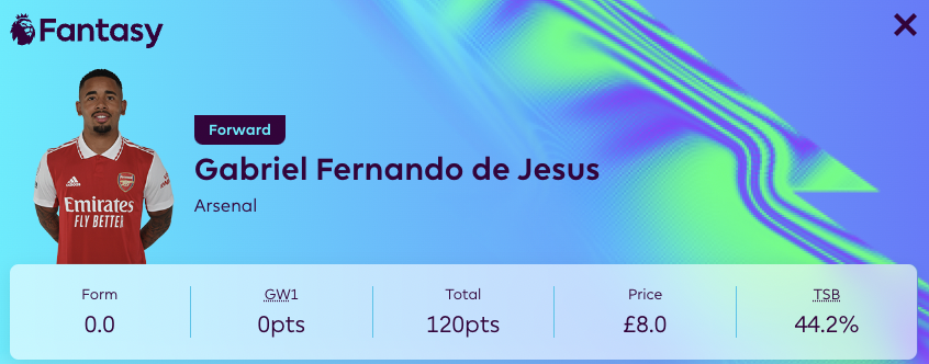 Jesus is priced at 8 Million in fpl for the 2022/23 season