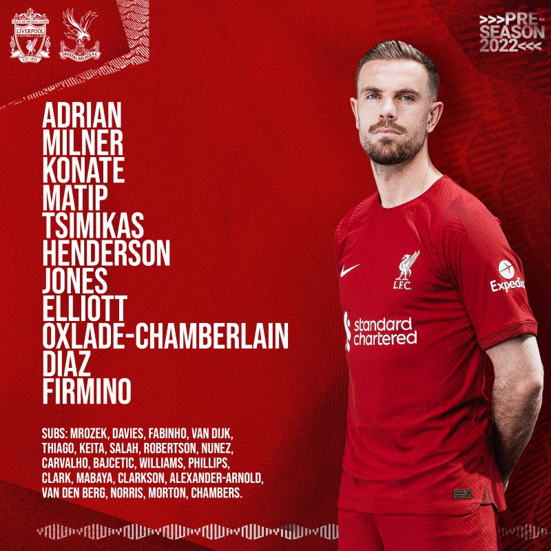 liverpool vs crystal palace friendly lineup 2022/23 pre season