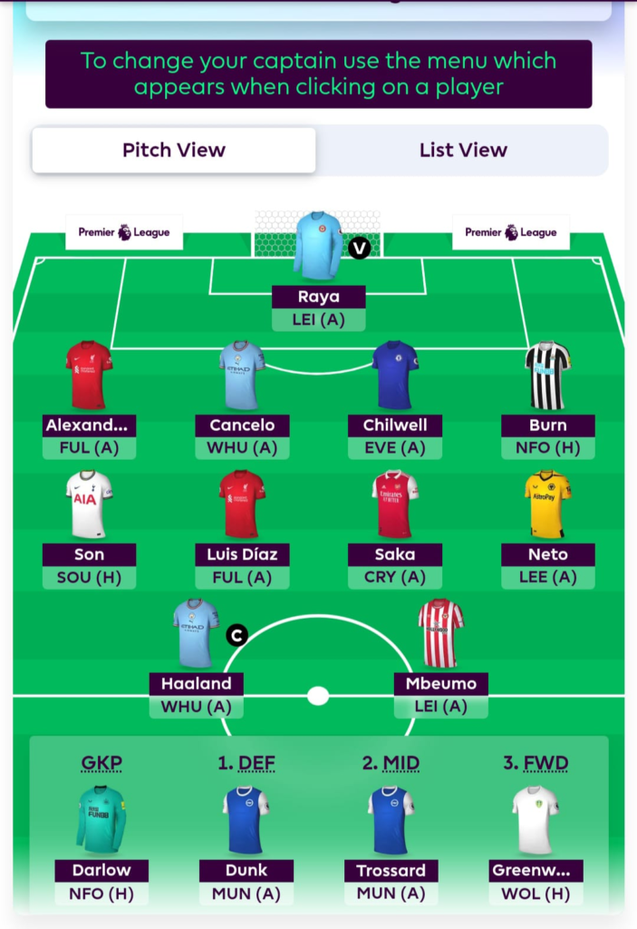 FPL GW1 Draft 4 for the 2022/23 FPL season