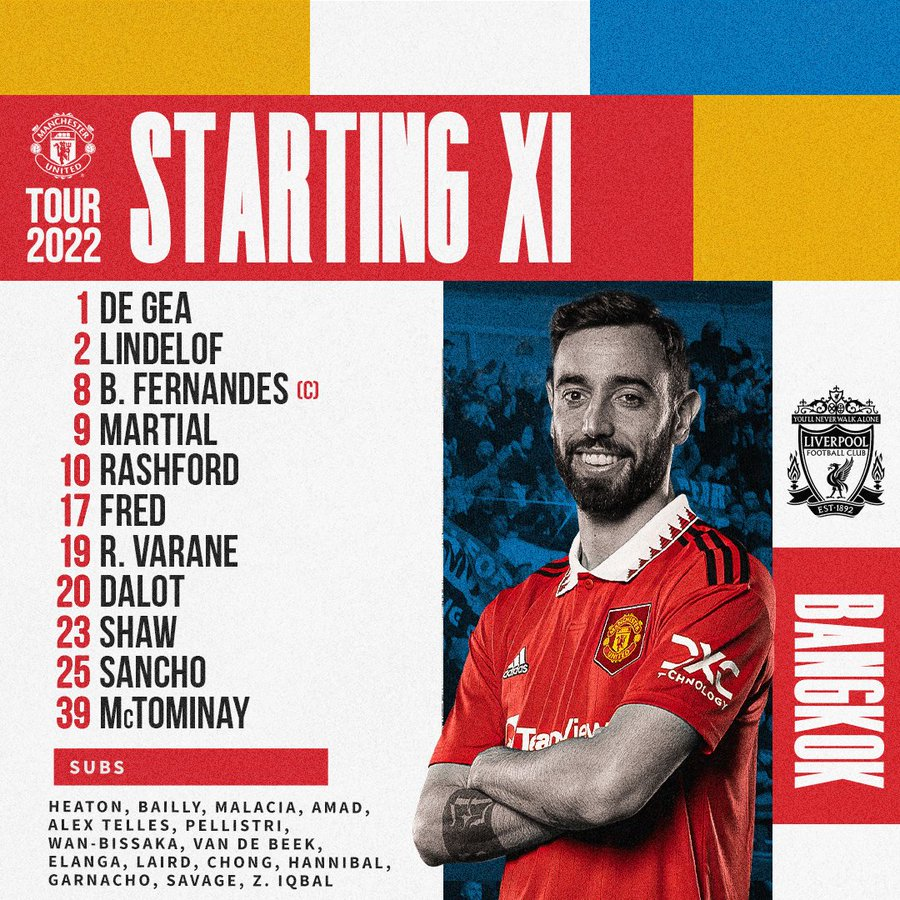 Man United vs Liverpool 2022/23 pre season friendly lineup 