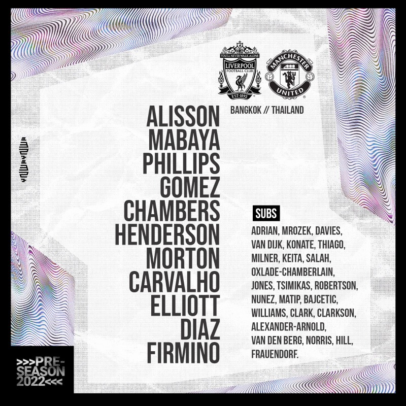 Liverpool vs Man United pre season friendly lineup ahead of the 22/23 season.