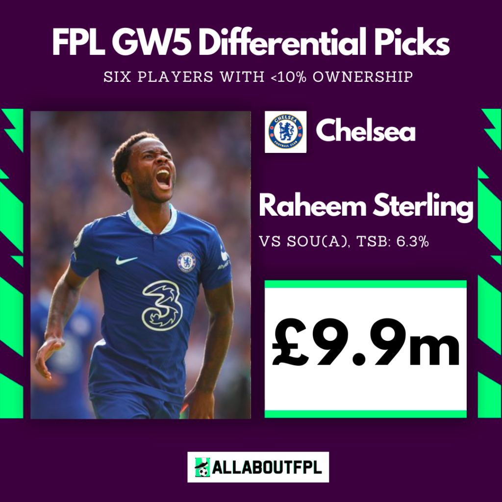 FPL GW5 Differential Picks(<10% TSB) ~ Raheem Sterling