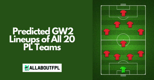 Predicted GW2 Lineups of All 20 PL Teams