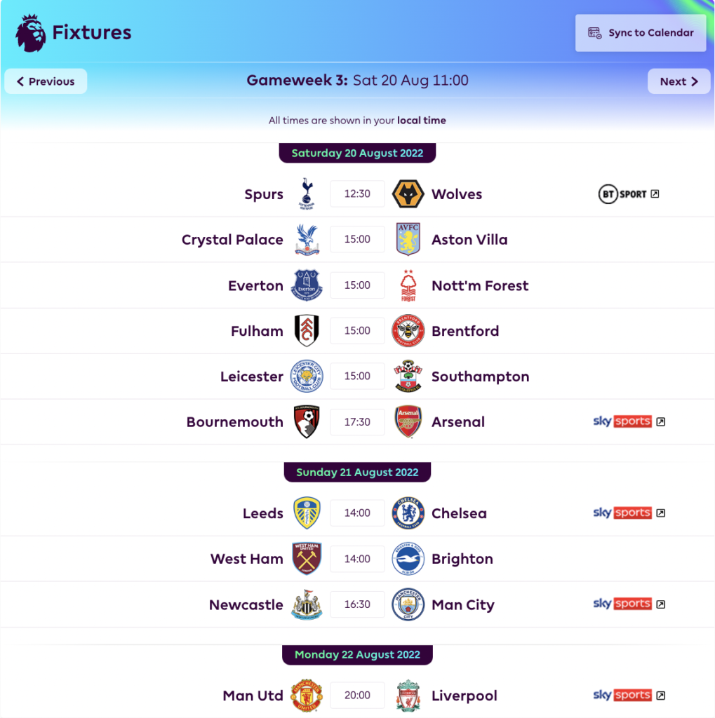 FPL GW3 Fixtures