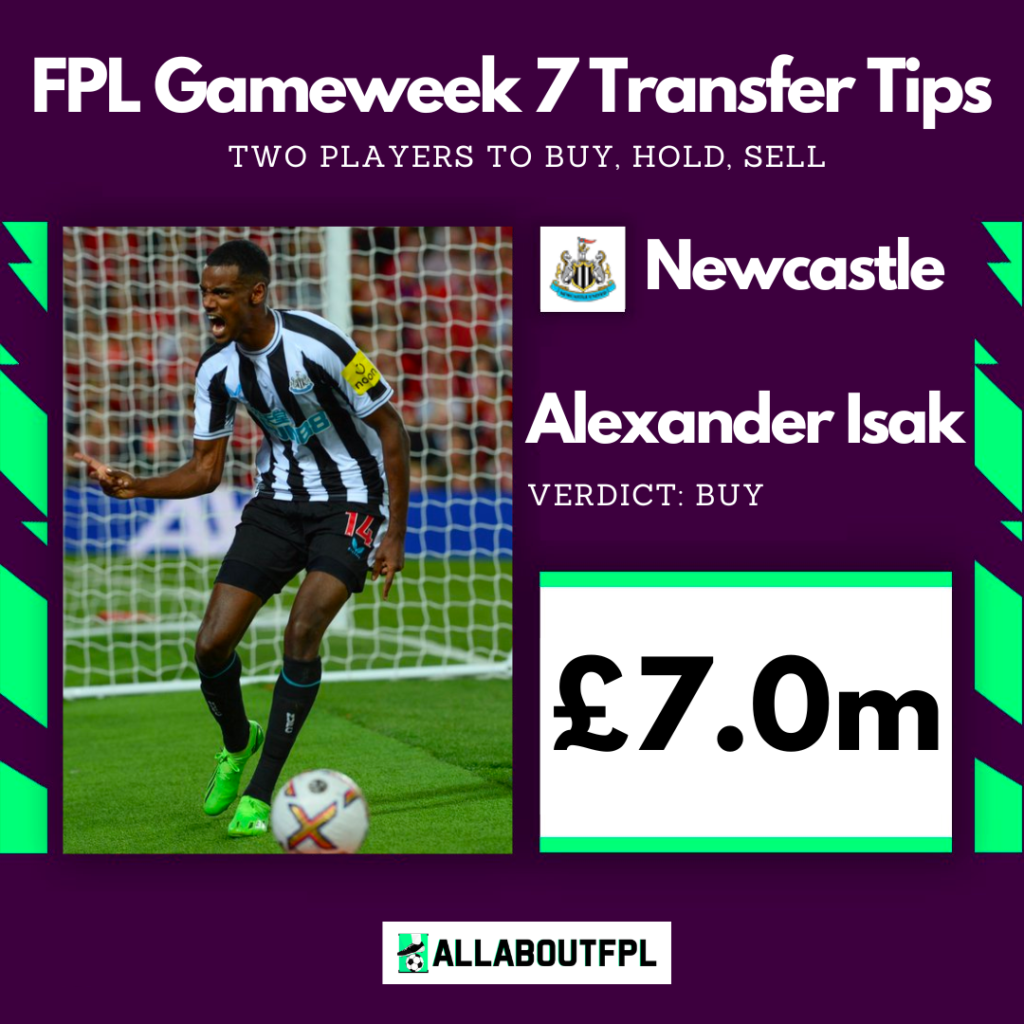 FPL Gameweek 7 Transfer Tips: Two players to BUY ~ Alexander Isak (7.0, FWD, Newcastle United)