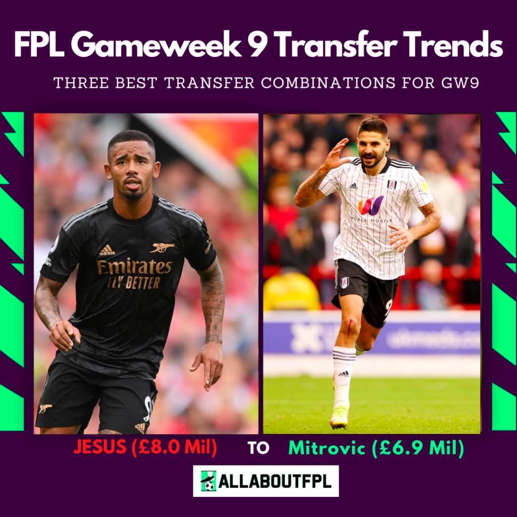 FPL GW9 Tips - Best Transfer Combinations ~ Jesus (8.0m) to Mitrovic (6.9m)