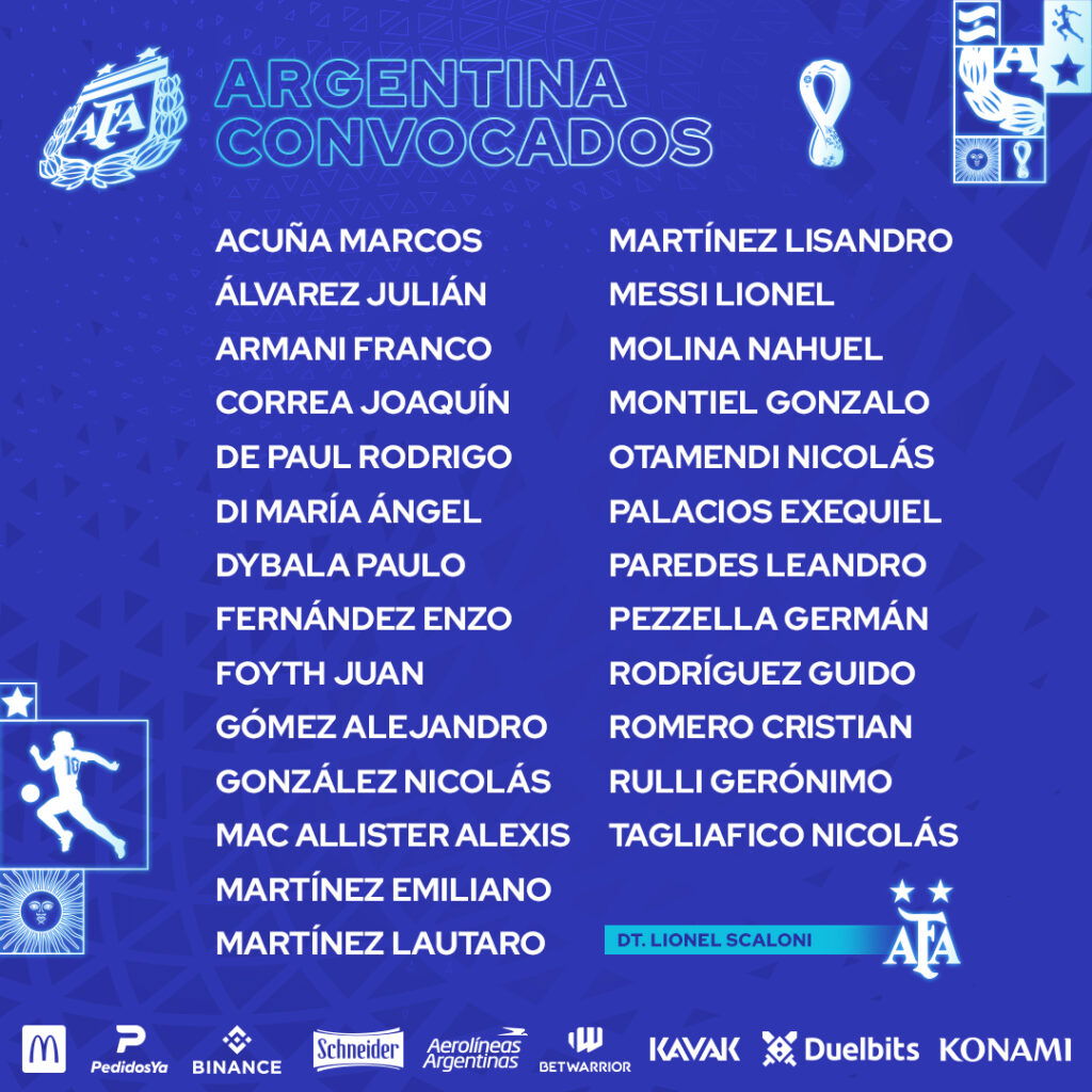 Argentina 2022 FIFA World Cup Official 26 Man Squad