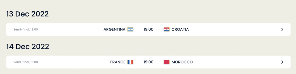 World Cup Semi-Finals Fixtures