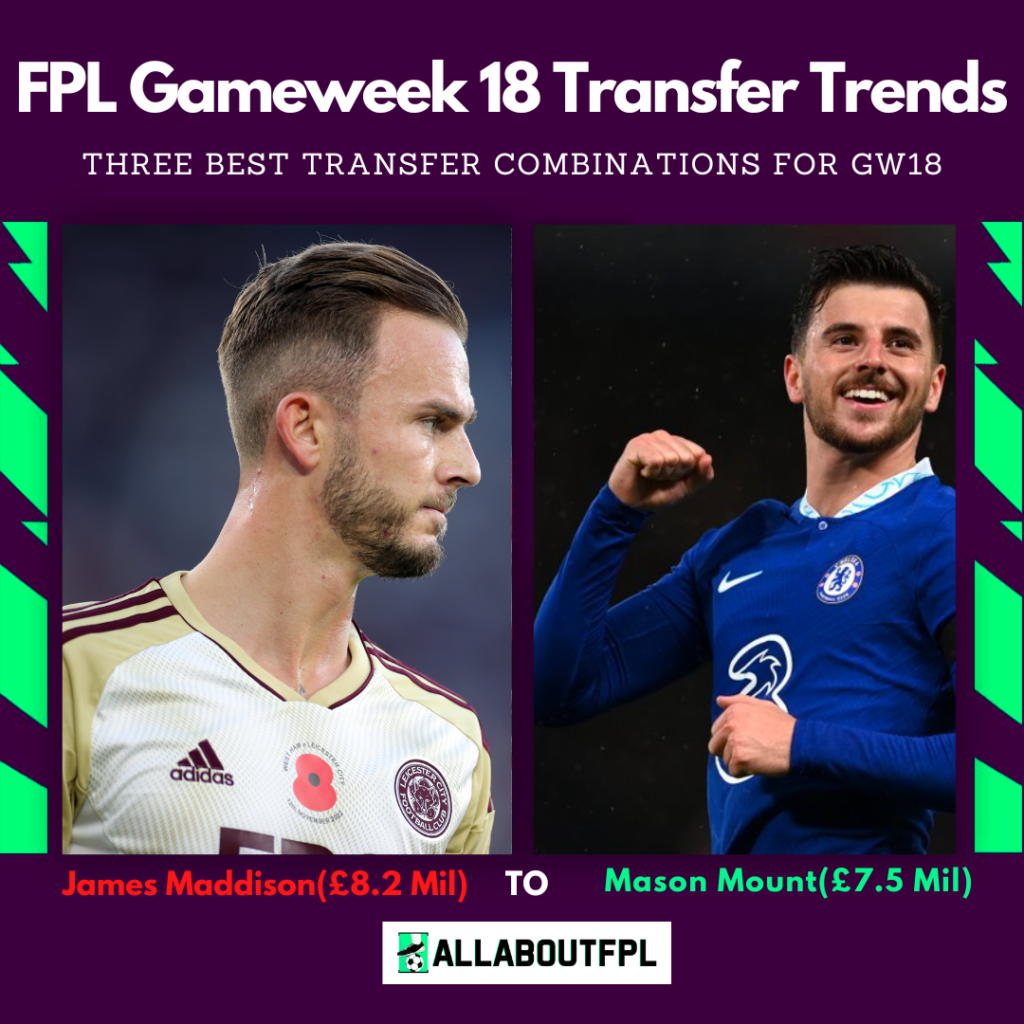 FPL GW18 Tips - Best Transfer Combinations ~ Maddison (8.2m) to Mount (7.5m)