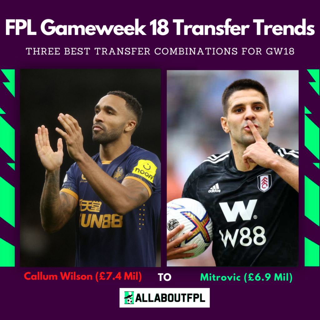 FPL GW18 Tips - Best Transfer Combinations ~ Wilson (7.4m) to Mitrovic (6.9m)