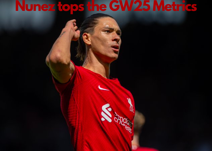 Nunez tops our FPL GW25 Captaincy metrics becoming the best captaincy choice for FPL Gameweek 25 based on our metrics