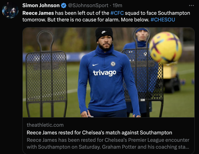 Reece James to miss FPL GW24 game vs Southampton 