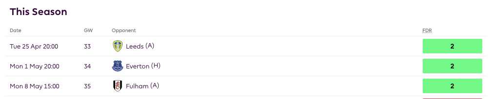 Next three games for Leicester 