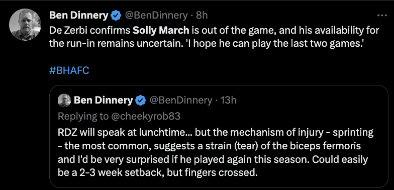 Solly March injury update 