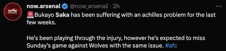 Saka injury update 