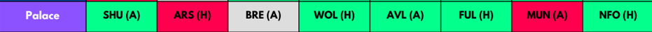 Crystal Palace FPL Fixtures from GW1-GW8