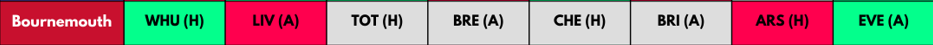 Bournemouth FPL Fixtures from GW1-GW8