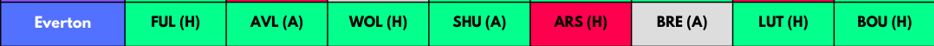 Everton FPL Fixtures from GW1-GW8