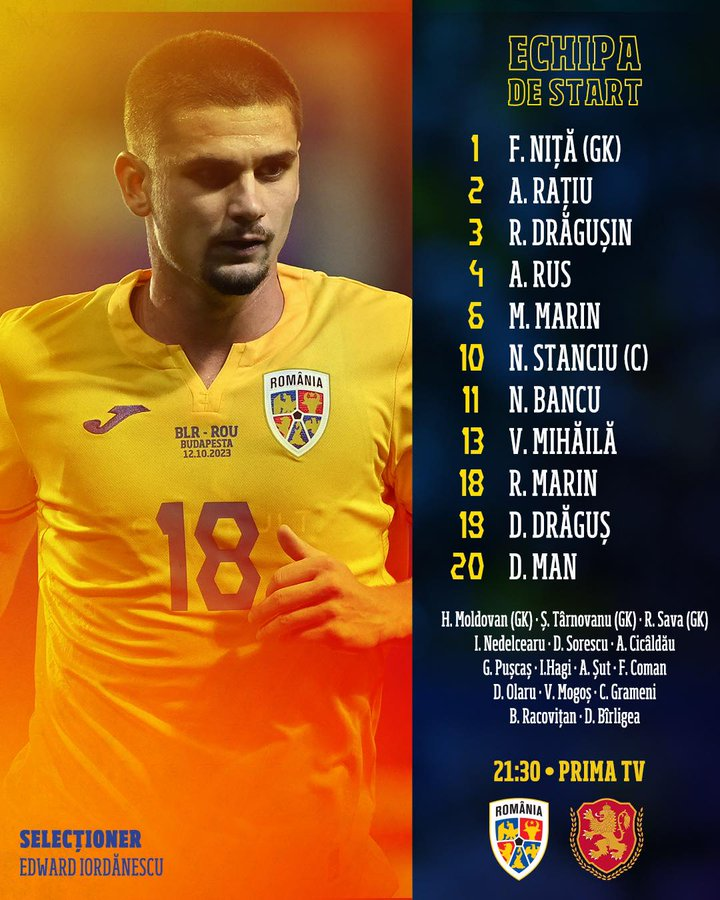 Romania playing 11 vs Bulgaria 