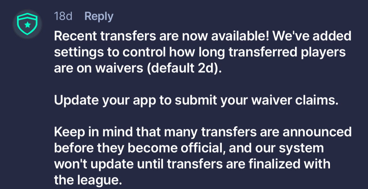 Sleeper Draft Fantasy ~  Regular Updates & New Features