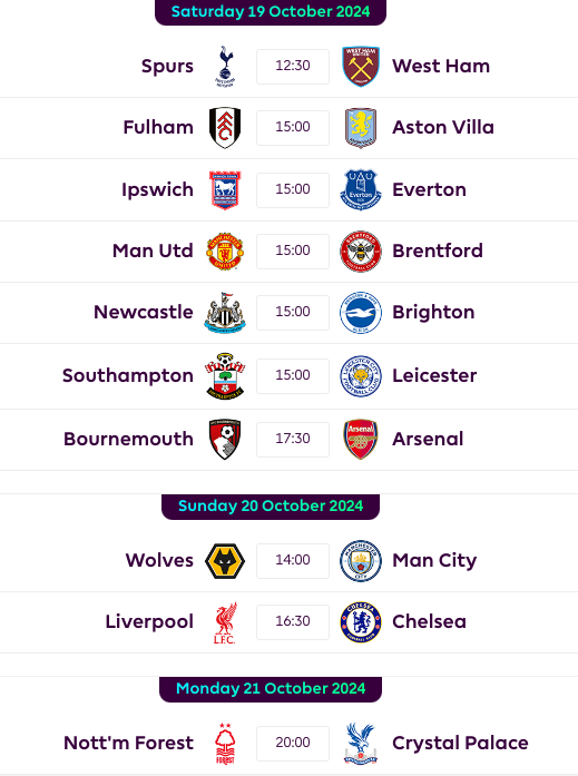 FPL GW8 fixtures
