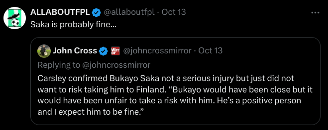 Saka injury news