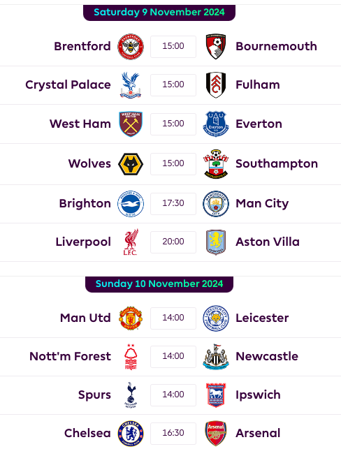 FPL GW11 fixtures
