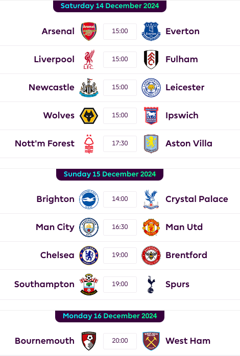 fpl gw16 fixtures