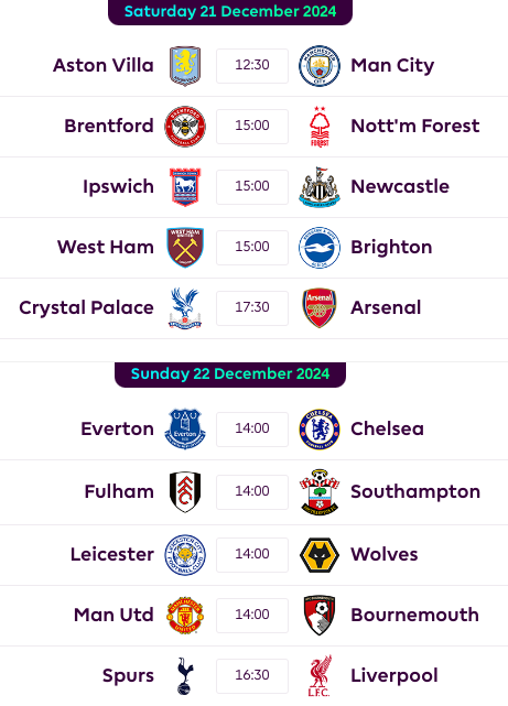 GW17 fixtures FPL