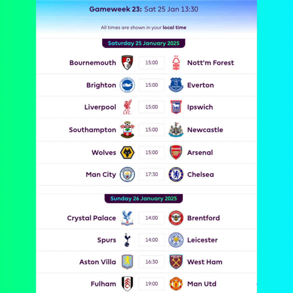 FPL GW23 Fixtures