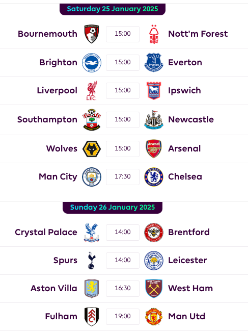FPL GW23 Fixtures