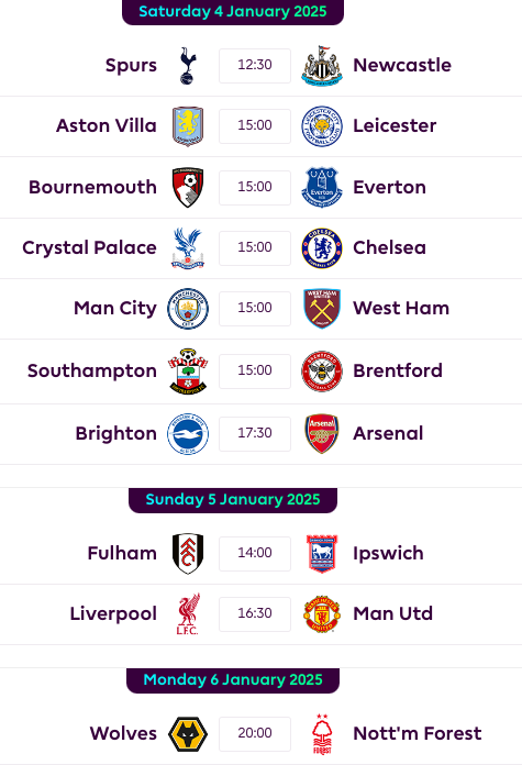 FPL GW20 Fixtures
