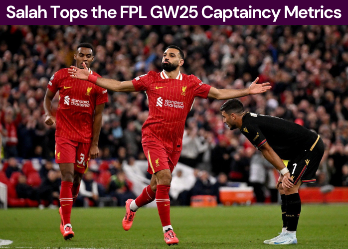 Salah tops the FPL GW25 Captaincy Metrics becoming the best captain this week