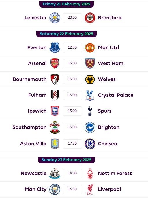 FPL GW26 Fixtures